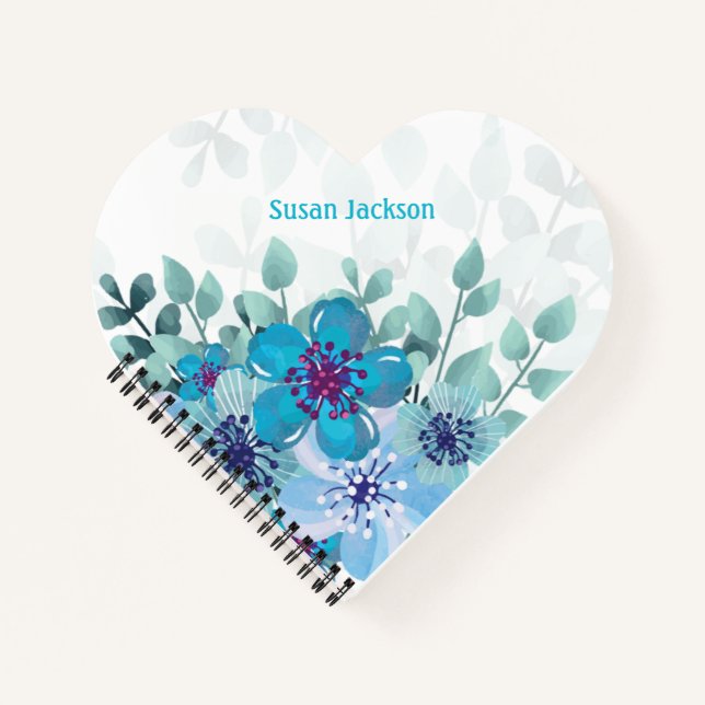 Personalized Turquoise Floral  Notebook (Front)