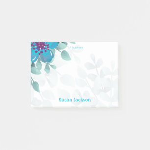 Personalized Turquoise Floral  Post-it Notes