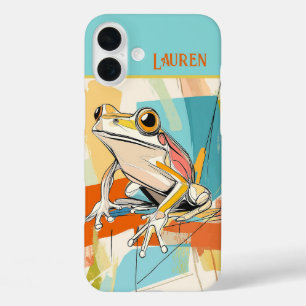 Personalized Turquoise Fun Frog Art iPhone 16 Plus Case