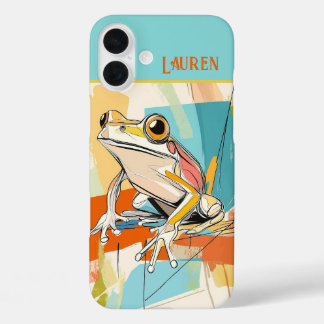 Personalized Turquoise Fun Frog Art iPhone 16 Plus Case
