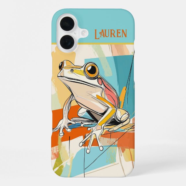Personalized Turquoise Fun Frog Art iPhone Case (Back)