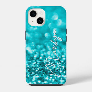 Personalized Turquoise Glitter iPhone 14 Case