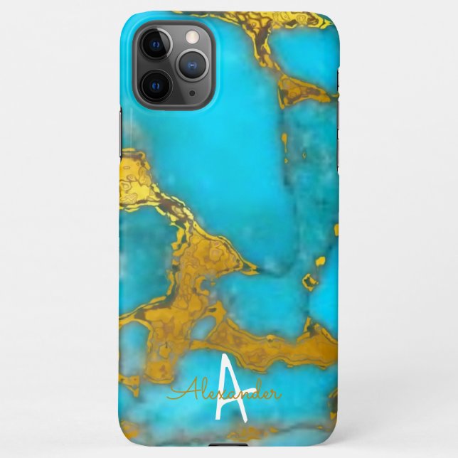 Personalized Turquoise GOLD Marble Named BUDGET iPhone Case (Back)