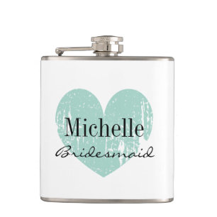 Personalized turquoise heart flask for bridesmaid