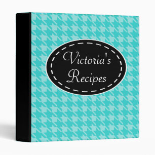 Personalized Turquoise Houndstooth Recipe Binder