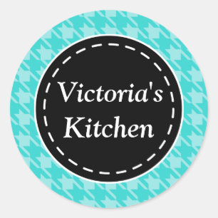 Personalized Turquoise Houndstooth Stickers