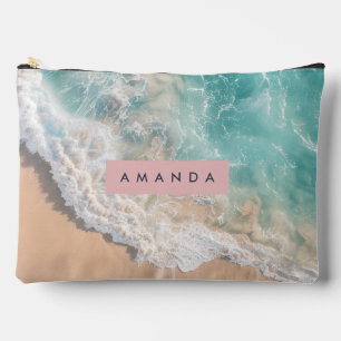 Personalized Turquoise Ocean Wave Beach Accessory Pouch