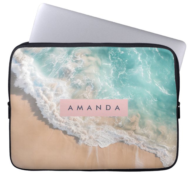 Personalized Turquoise Ocean Wave Beach Laptop Sleeve (Front)