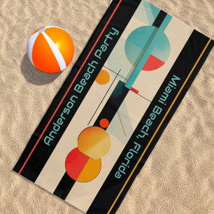 Personalized Turquoise & Orange Modern Geometric Beach Towel