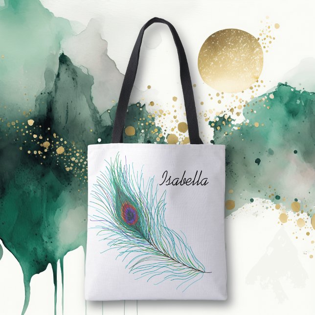 Personalized Turquoise Peacock Feather  Tote Bag (Creator Uploaded)