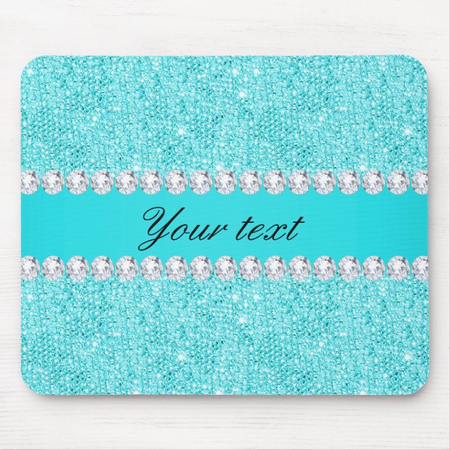 Personalized Turquoise Sequins and Diamonds Mouse Pad (Front)