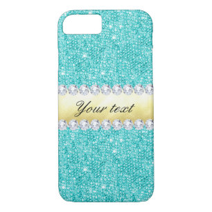Personalized Turquoise Sequins Gold Diamonds iPhone 8/7 Case