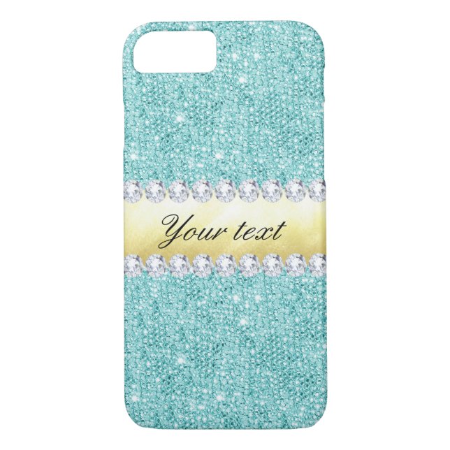 Personalized Turquoise Sequins Gold Diamonds Case-Mate iPhone Case (Back)