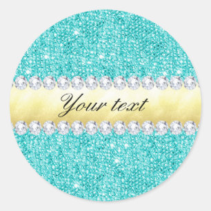 Personalized Turquoise Sequins Gold Diamonds Classic Round Sticker