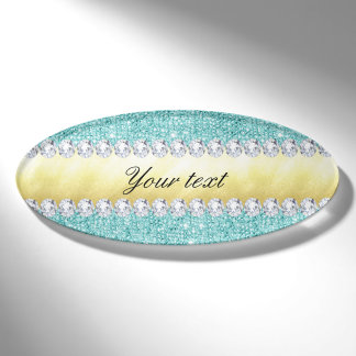 Personalized Turquoise Sequins Gold Diamonds Name Tag