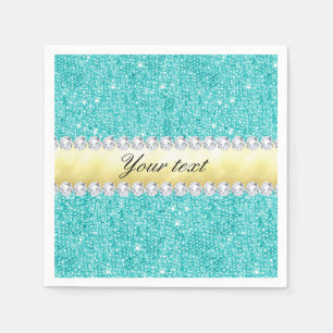 Personalized Turquoise Sequins Gold Diamonds Napkin