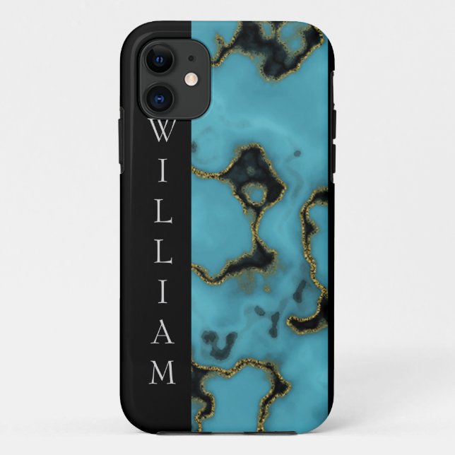Personalized Turquoise Stone Gold and Black Case-Mate iPhone Case (Back)