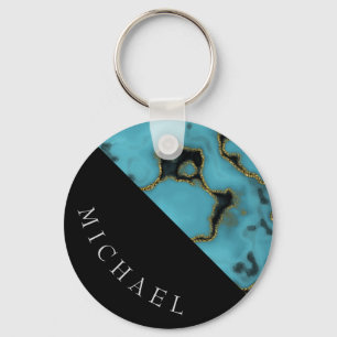 Personalized Turquoise Stone Gold and Black Keychain