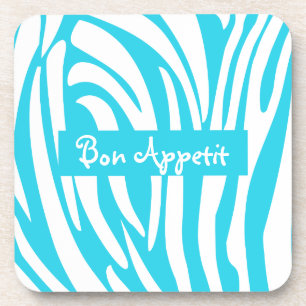 Personalized Turquoise Striped Zebra Pattern Coaster
