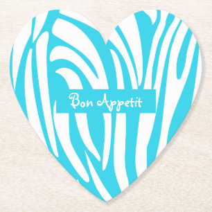 Personalized Turquoise Striped Zebra Pattern Trend Paper Coaster
