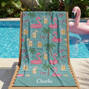 Personalized Turquoise Summer Vibes Beach Towel