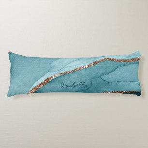 Personalized Turquoise Teal Gold Marble Agate Body Pillow