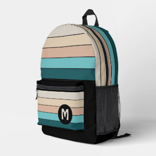 Personalized Turquoise Teal Green Black Stripes Printed Backpack