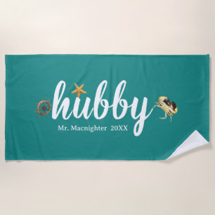 Personalized Turquoise with Ocean Creatures Beach Towel