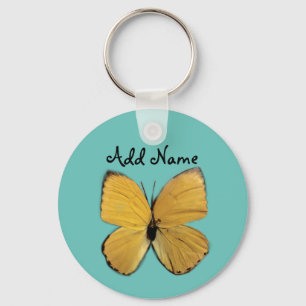 Personalized Turquoise Yellow Butterfly Keychain