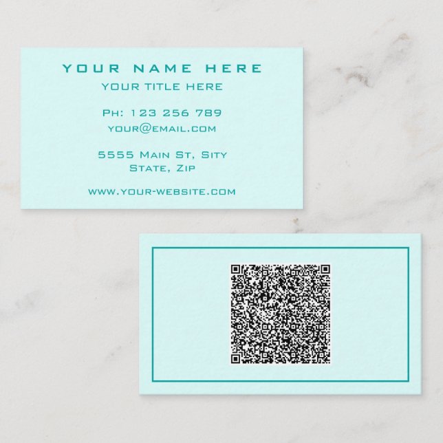 Personalized Turqupise Business Cards with QR Code (Front/Back)