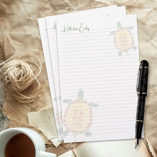 Personalized Turtle Art Lined Writing Paper