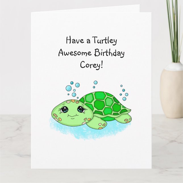 Personalized Turtle Happy Birthday | Colouring Pag Card (Front)