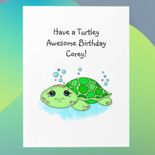 Personalized Turtle Happy Birthday   Colouring Pag Card