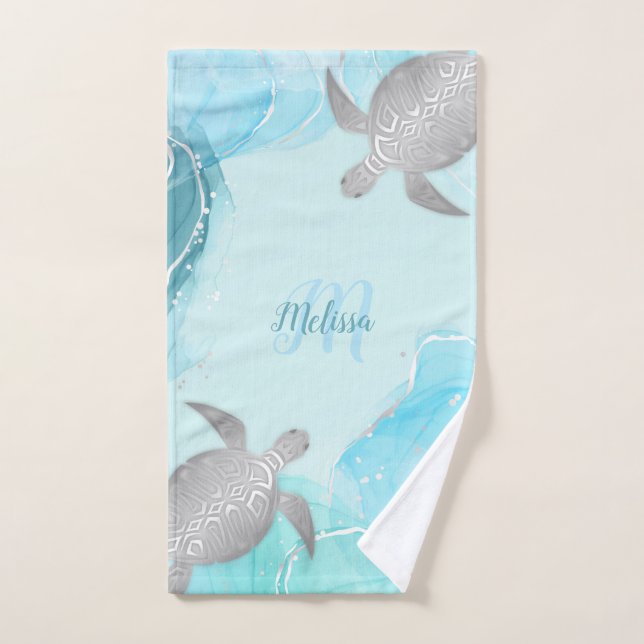 Personalized Turtle – Ocean-Inspired  Hand Towel (Hand Towel)