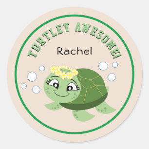 Personalized Turtley Awesome Classic Round Sticker
