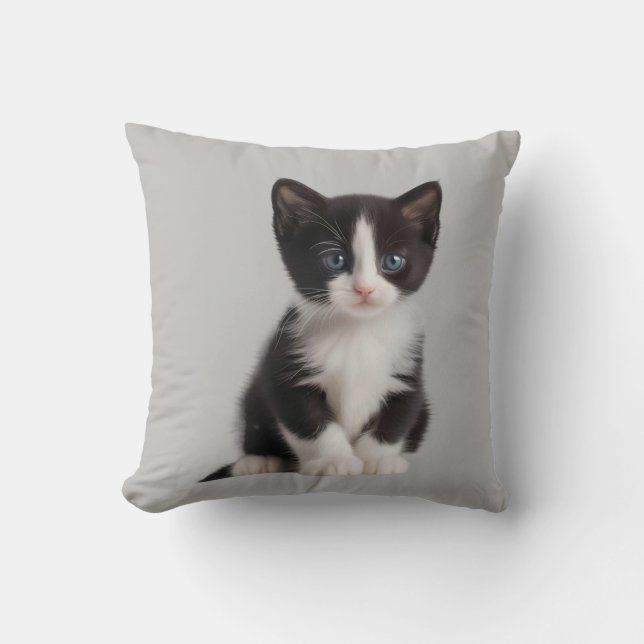 Personalized Tuxedo Kitten Throw Pillow (Front)