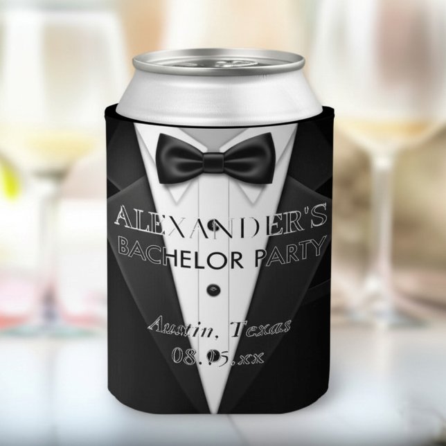 Personalized Tuxedo style Bachelor Party  Can Cooler (Creator Uploaded)