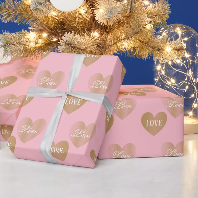Personalized Twice Golden Wedding Hearts, Pink Wrapping Paper (Holidays)