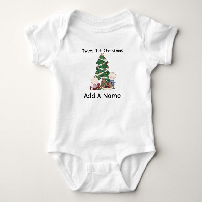Personalized Twin 1st Christmas Bodysuit (Front)