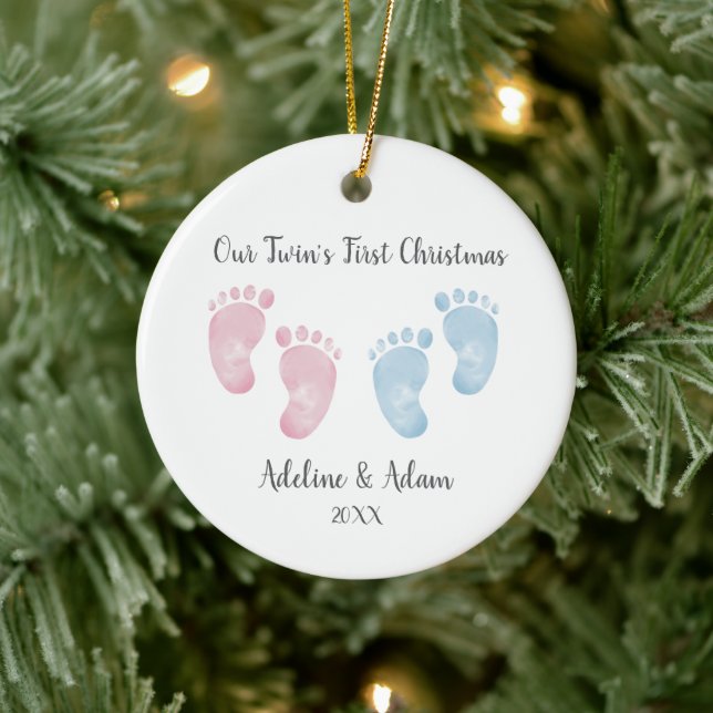 Personalized Twin Babies Footprint Ornament (Tree)