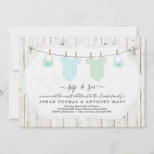 Personalized Twin Boys Sip and See Invitation