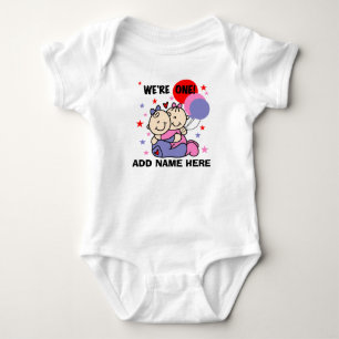 Personalized Twin Girls 1st Birthday Tshirt