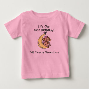 Personalized  Twin Girls Monkey Tshirt