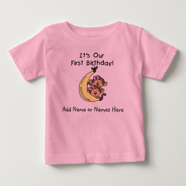 Personalized  Twin Girls Monkey Tshirt (Front)