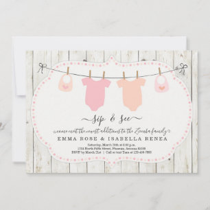 Personalized Twin Girls Sip and See Invitation