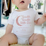 Personalized Twinkle little star printed glitter Baby Bodysuit<br><div class="desc">Design features printed rose gold glitter moon and stars along with the text "twinkle twinkle little star do you know how loved your are" and with personalizable name. 
This is perfect as a gift for a little baby or mother/father to be.
Remember the glitter is imitation not real.</div>