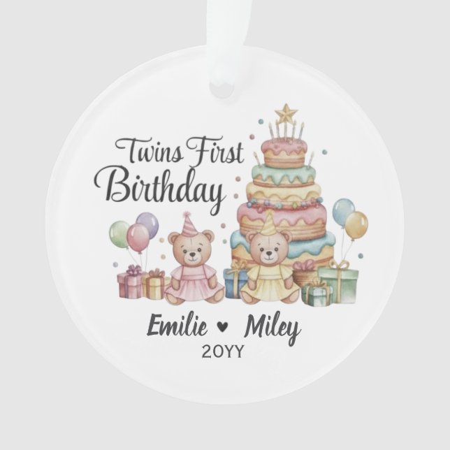 Personalized Twins First Birthday Ornament  (Front)
