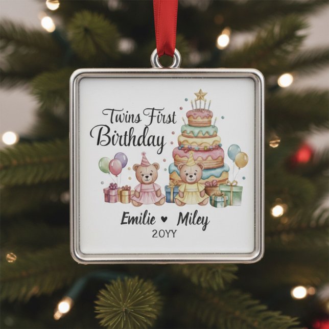 Personalized Twins First Birthday Ornament  (Creator Uploaded)
