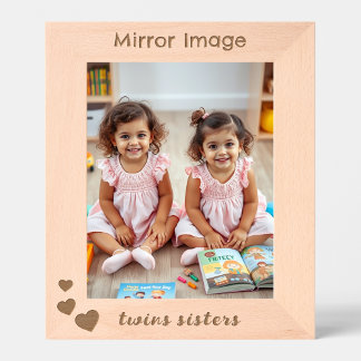Personalized twins sisters with love hearts etched frames