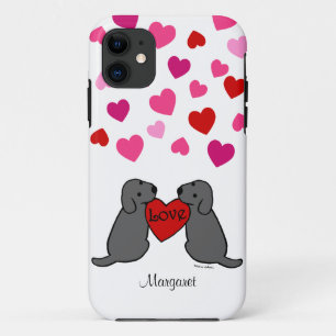 Personalized Two Black Labradors Cartoon iPhone 11 Case